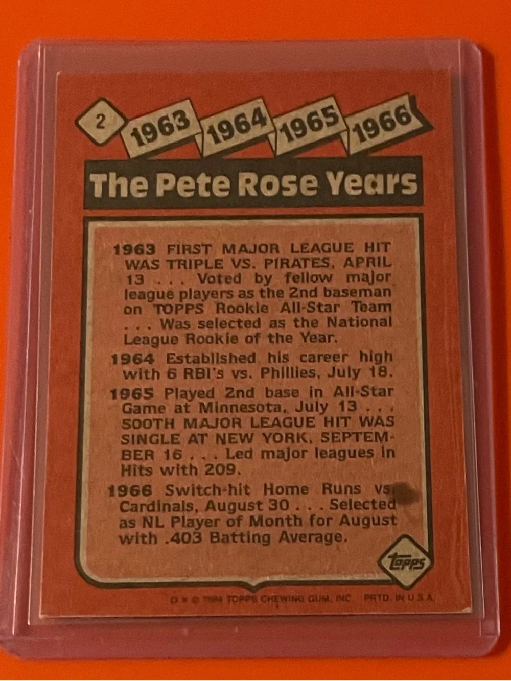 Pete Rose Years 1963-1966 #2 1986 Topps Baseball Trading Card